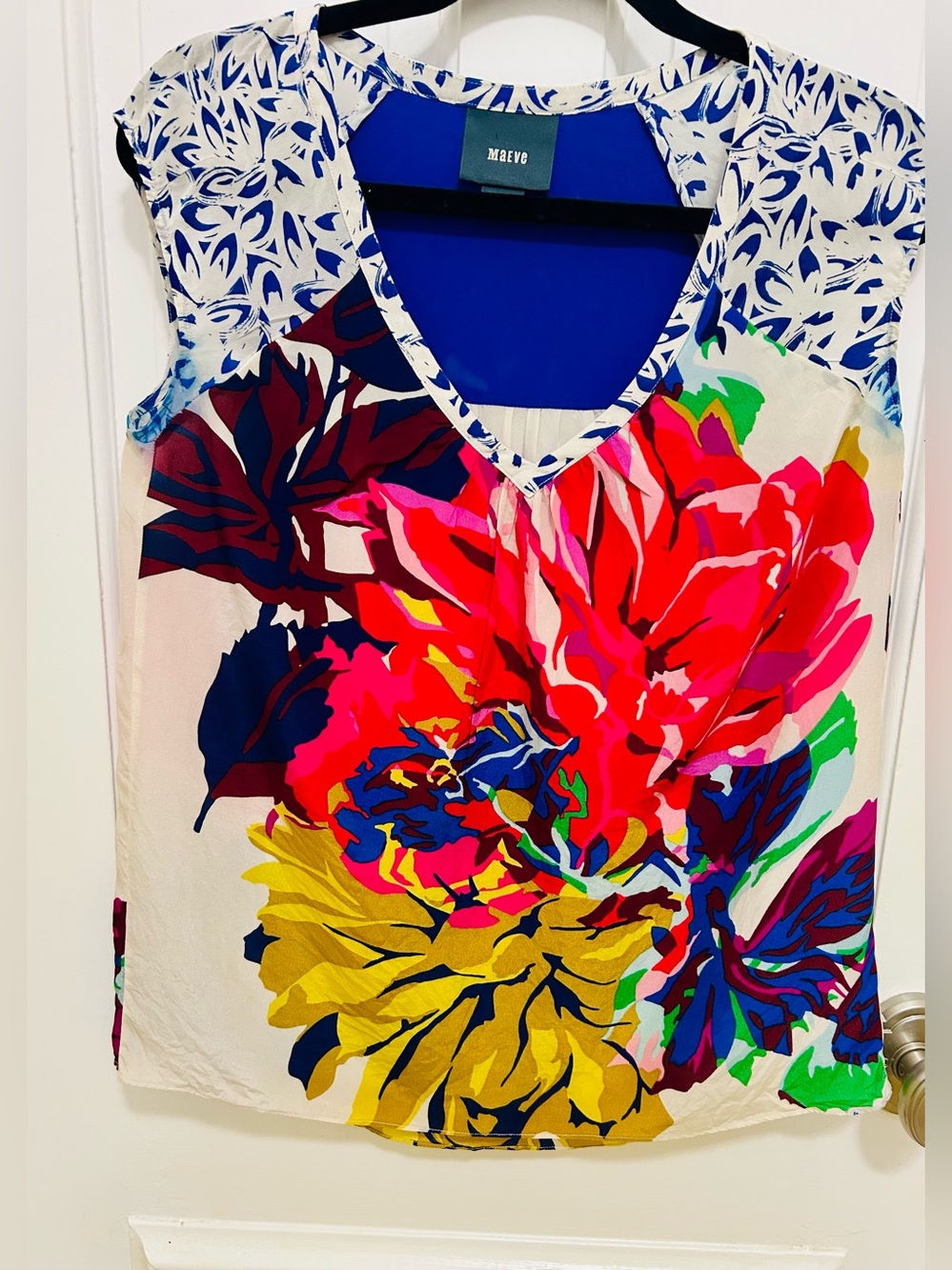Maeve Anthropologie Women's Floral 100% Silk Sleeveless Tunic Top Blouse Size 4
